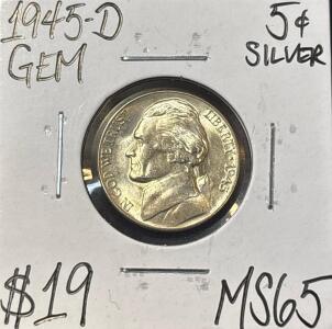 1945-D MS65 GEM SILVER JEFFERSON NICKEL