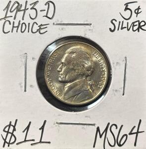 1943-D MS64 CHOICE SILVER JEFFERSON NICKEL