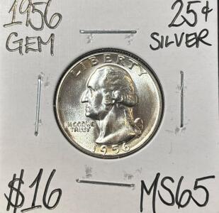 1956 MS65 GEM SILVER WASHINGTON QUARTER