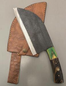 Custom Carbon Steel Cleaver W/ Leather Sheath