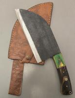 Custom Carbon Steel Cleaver W/ Leather Sheath