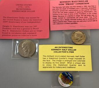 U.S 1776-1967 Bicentennial Eisenhower Dollar, Kennedy Half Dollar Gem &ldquo;Proof&rdquo; Condition, And An Intersiting Kennedy Half Dollar Collecters Item
