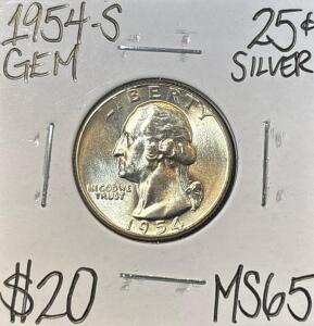 1954-S MS65 GEM SILVER WASHINGTON QUARTER