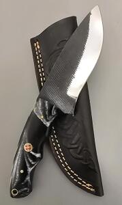Custom Carbon Steel Hunting/Skinning Knife W/ Leather Sheath