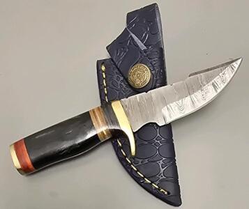 Damascus Steel Custom Skinning Knife W/ Leather Sheath