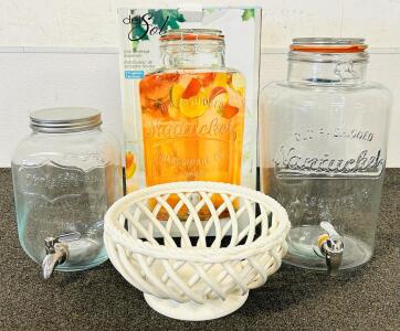 Del Sol 2-Gallon Beverage Dispenser, Yorkshire Glassware Beverage Dispenser and Hot' n' Cold Basket