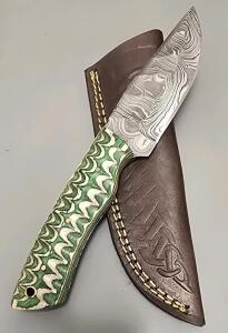 Damascus Steel Custom Hunting Knife W/ Leather Sheath