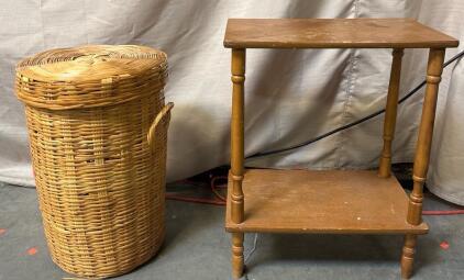Small Wicker L 1&rsquo; 8&rdquo; W 1&rsquo; 2&rdquo; Basket And Side Table H 2&rsquo; W 1&rsquo; 7&rdquo; L 1&rsquo;