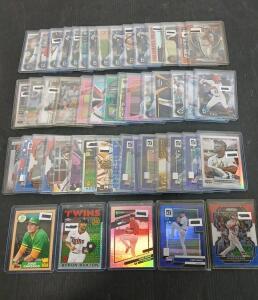 (50) Assorted Topps Chrome , Donruss And Bowman Baseball Cards Including Kyle Tucker, Shane Bieber In Plastic Hard Cover