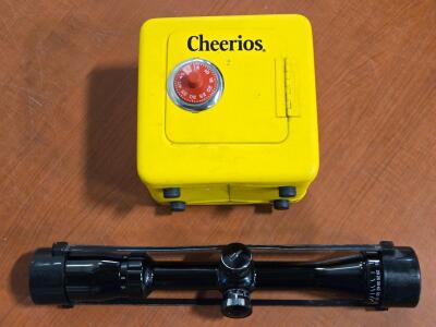 Bushnell Sportsman Waterproof 3X-9X.32 Rifle Scope w/ Lense Covers & Small Vintage Cheerios Kids Piggy Bank