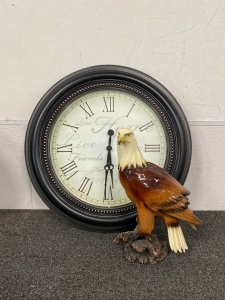 Wall Clock and Eagle Statue