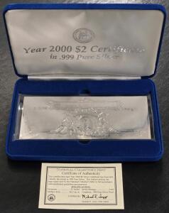 (1) National Collector's Mint 2000 $2 Silver Mint Die-Struck Bills [.999 Silver Proof] w/ Collector's Case