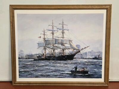 Print of Ship Painting in Wood Frame - 35" x 29"