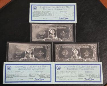 (3) National Collector's Mint 1999 $1 Silver Mint Die-Struck Bills [.999 Fine Silver]