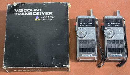 Pair of Vintage Viscount WT-710 7-Transistor Solid State Walkie-Talkies in Original Packaging