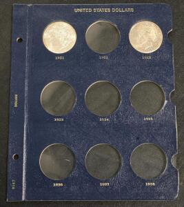 (1) 1921 Morgan Silver Dollar & (1) 1922 Silver Peace Dollar in Collector Sheet / 90% Silver