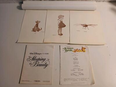 (1) Vintage Fantasia Poster (1) Vintage Walt Disney's Classic Sleeping Beauty Production Booklet (1) Vintage Walt Disney's The Jungle Book Manuscript & More
