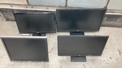 (4) Conputer Monitors Dell 19”, HP 20”, Asus 20”, HP 23”