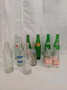 (9) Vintage Soda Glass Bottles (4) Vintage Medicine Glass Bottles
