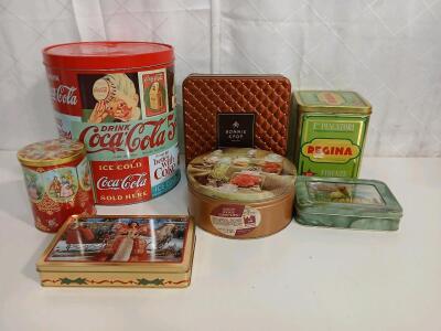 (1) Vintage Coca-Cola Round Tin (6) Assorted Tins
