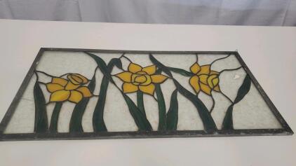 Vintage Color Stained Glass Panel 21.75"x11.5"