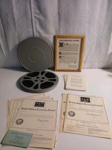 (7) Vintage United States Treasury Achievement Award Certificate (1) Vintage Ferrero Films "Quilts in Women's Lives" H13 Film Reel (20) Vintage The President's Prayer Pamphlet
