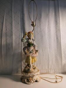 (1) Vintage Capodimonte-Style Figural Porcelain Table Lamp -41"H x11"W