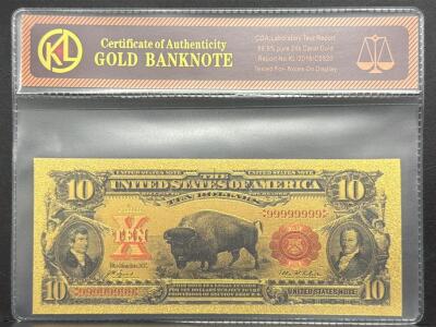 24k Gold Banknote Replica, KL, 99.9% Pure, COA Included, Bison Design