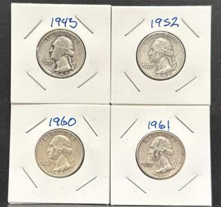 Washington Quarters Set, 1943, 1952, 1960, 1961, U.S. Mint