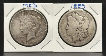 1885 Morgan Dollar & 1923 Peace Dollar, U.S. Mint Silver Coins