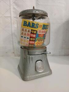 Vintage Silver King "Giant Ace" Vending Machine Dispensing Bars And Bells Gambling Game -7"L x7"W x14"H