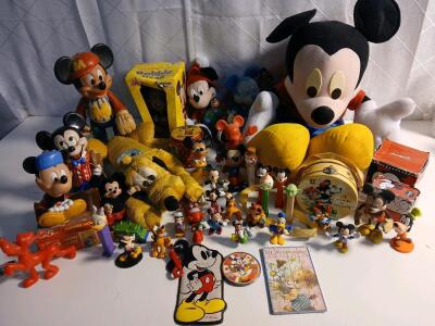 (1) Walt Disney Kellogg's Mickey Mouse Bobble Head (1) Ceramic Mickey Mouse Figurine (20+) Assorted Mickey Mouse Collectable Toys & More