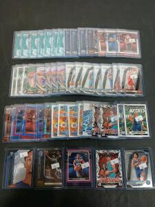 (50) Assorted Basketball Cards Including Prizm, Donruss And NBA Hoops Antonio Reeves, Kyrie Irving In Plastic Hard Cover