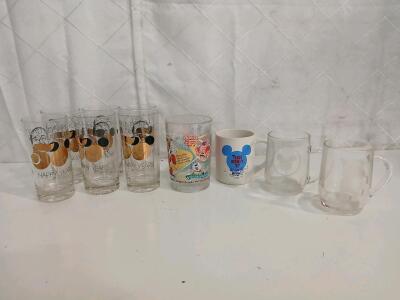(1) 1978 Walt Disney World "100 Years Of Magic" Hlass Cup (6) Walt Disney Happy 50 Anniversary Series Collectable Glass Cups (1) Walt Disney Team Disney 87' Coffee Cup