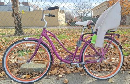 (1) 26" Purple Schwinn Cruser Bicycle W/ Child Seat