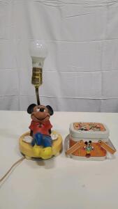 Vintage Mickey Mouse Lamp and Vintage Mickey Mouse Tin