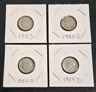 (4) Silver Dimes / 1953-1959 (90% Silver Content)