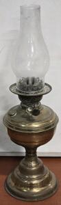 Vintage English Duplex Made Brass Oil Lamp w/ Glass - 21"H