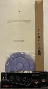 Office Supplies Including Floor Chair Mat, (2) Perixx Wired Full Sized Membrane Keyboards & Swivel Cushion For Seating / Standing Assistance