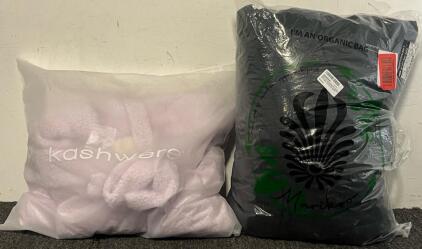 Women&rsquo;s Extra Long Quilted Winter Coat (Black, Medium) & Adult Unisex Soft Chenilla Bathrobe (Pink, Small / Medium)