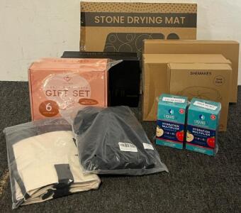 Stone Dish Drying Mat, Women&rsquo;s Tennis Shoes & Heels, Women&rsquo;s Summer Dress (L), 2-Tier Storage Shelf & More
