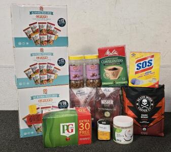 Food And Kitchen Items- (2) Kosher Salt Boxes, Organic Coconut Oil, (3) Boxes Freeze Dried Crisps, 5lb Deathwish Coffee