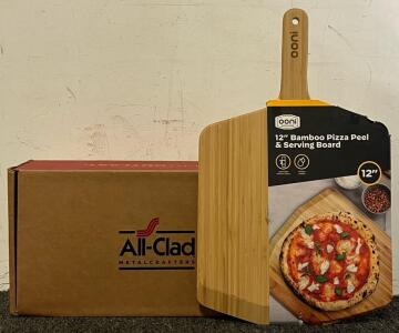 All Clad 3 Qt Stainless Steel Saucepan & 12&rdquo; Bamboo Pizza Peel & Serving Board