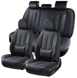 Leather Car Seat Covers Set, Front Seats & Back Row Set (Compatible W/ Most Vehicles)