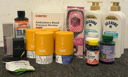 Self Care & Health Products Including Ambulatory Blood Pressure Monitor, (4) Bottles Of Gold Bond Lotion, (4) Pcs First Day Kids Daily Enrichment Gummies, Various Supplements / Vitamins & More