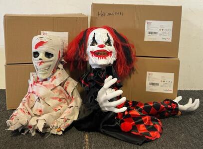 Halloween! (2) Pcs Electronic Evil Clown Decoration & (2) Pcs Electronic Mummy Decoration