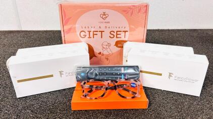 Honey Hugs Labor and Delivery Gift Set, (4) Fancy Flower Reading Glasses, and (2) Gotellx Voice and Gire Tv Remotes