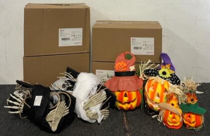 Halloween / Fall! (2) 4 Pcs Light Up Pumpkin Decorations & (2) 2 Pcs Light Up Swinging Ghouls Decoration