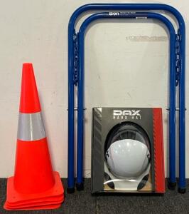 Lift Dax Cap Style Hard Hat, (4) Traffic Cones & Mortar Pan Stand
