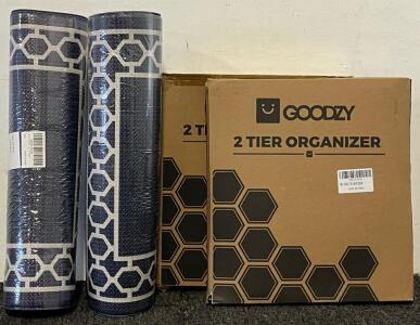 (2) Memory Foam Non Slip Floor Mats (Navy Blue, 20&rdquo;x32&rdquo;) & (2) 2-Tier Organizers
